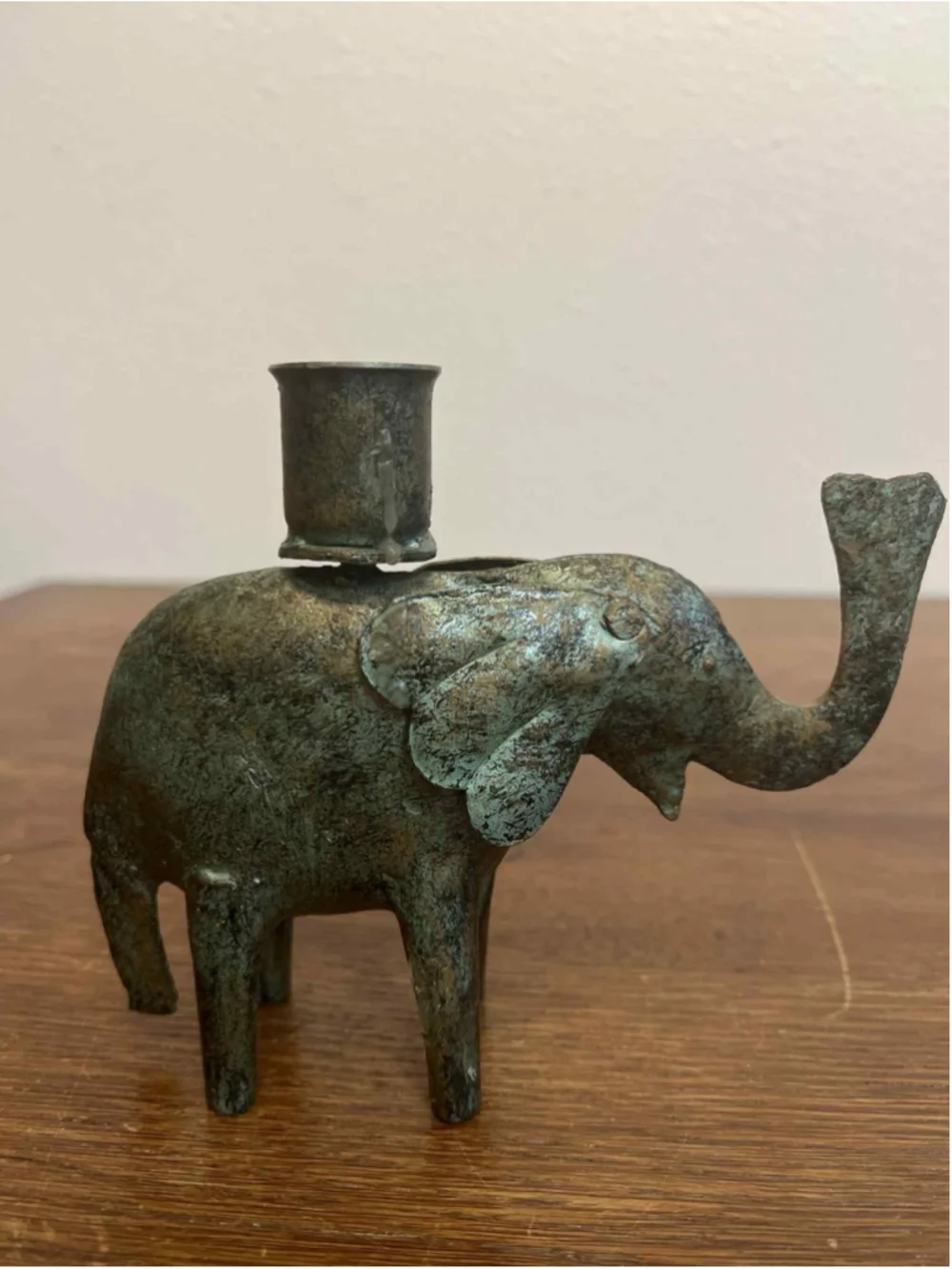 Vintage Brass Elephant Candle Holder Verdigris Patina Metal Elephant Figurine
